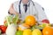 Doctor nutritionist showing healthy fruits and vegetables