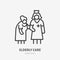 Doctor with old patient flat line icon. Nurse helping grandmother walk vector illustration. Thin sign of elderly care