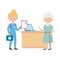 Doctor with old woman furniture document kit and laptop vector design