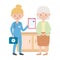 Doctor with old woman furniture document and kit vector design