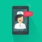 Doctor online on cellphone vector illustration, flat cartoon woman doctor answers via mobile phone on-line video