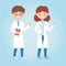 Doctor online female and male staff medical with uniform cartoon