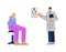 Doctor ophthalmologist standing near eye test chart, oculist checks the patients vision vector flat illustration