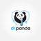 Doctor panda logo, creative love panda and stethoscope vector