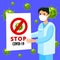 A doctor with a paper with stop spreading COVID-19 holding on hand Coronavirus stop poster. EPS