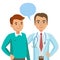 Doctor and patient. Man talking to physician. Vector