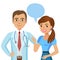 Doctor and patient. Woman talking to physician. Vector