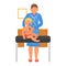 Doctor perform medical baby examination at hospital, vector illustration. Child at pediatrician clinic, infant