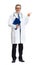 Doctor pharmacist presenting white background