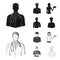 The doctor, the pilot, the waitress, the builder, the mason.Profession set collection icons in black,monochrom style