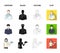 The doctor, the pilot, the waitress, the builder, the mason.Profession set collection icons in cartoon,black,outline