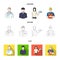 The doctor, the pilot, the waitress, the builder, the mason.Profession set collection icons in cartoon,outline,flat