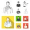 The doctor, the pilot, the waitress, the builder, the mason.Profession set collection icons in monochrome,flat style