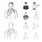 The doctor, the pilot, the waitress, the builder, the mason.Profession set collection icons in outline,monochrome style