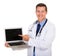 Doctor pointing laptop screen