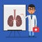 Doctor points to flip chart with picture diseased lungs