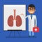 Doctor points to flip chart with picture healthy lungs