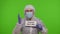 Doctor in PPE suit with text inscription slogan - Please, Help Me n chroma key, covid-19 epidemic