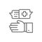 Doctor prescribes medicine, medical specialist prescribe treatment line icon.