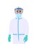 Doctor in protective suit and respirator. Medical staff or surgeon wearing PPE with face shield, latex gloves. Physician covering