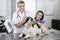 Doctor Putting Drops In Dog\'s Eye While Standing By Girl