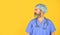 Doctor ready to help. Diagnosis concept. Global health emergency. Man bearded doctor wear uniform cap. Hipster work at