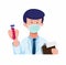 Doctor research in blood sample patient in test tube. finding a cure for disease outbreak in cartoon flat illustration vector isol