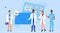 Doctor researcher team vector illustration, cartoon flat scientist doctor characters work at researching training center