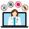 Doctor`s consultation about bacteria protection on web. Different virus icons for medical banner