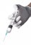 Doctor\'s hand holding a syringe, white-gloved hand, a large syringe, medical issue, the doctor makes an injection