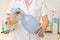 Doctor\'s hand holds breathing bag with face mask