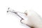 Doctor`s hand in the medical latex glove holding Medical umbilical cord scissor