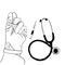 doctor's hand, medical syringe and stethoscope