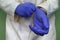 Doctor`s Hands Putting on Blue Nitrile Rubber Gloves Up Close