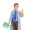 Doctor showing okay gesture isolated on white background. Vector