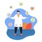 Doctor Shows Equipment and Symbols of Health Flat Design Illustration