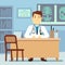 Doctor sitting at the table in medical vector healthcare concept