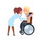 Doctor with stethoscope examining disabled patient, rehabilitation of disabled people concept vector Illustration on a
