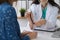 Doctor with a stethoscope in the hand. Physician is ready to examine her female patient.