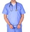 Doctor with stethoscope in handcuffs isolated