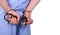 Doctor with stethoscope in handcuffs isolated