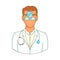 Doctor with stethoscope icon, cartoon style