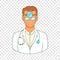 Doctor with stethoscope icon, cartoon style