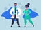 Doctor superheroes. Super doctor characters in medical masks and waving cloaks, female and male doctors heroes isolated