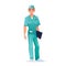 Doctor surgeon with folder in short-sleeved scrub