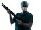 Doctor surgeon man with face mask holding shotgun silhouette