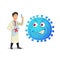 Doctor with a syringe and evil virus around