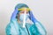 Doctor teaching how to wearing PPE suit for Coronavirus outbreak or Covid-19, Concept of Covid-19 quarantine. Doctor nurse wearing