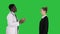 Doctor telling good news and patient leaves on a Green Screen, Chroma Key.