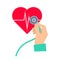 Doctor using a stethoscope hears a heart pulse.